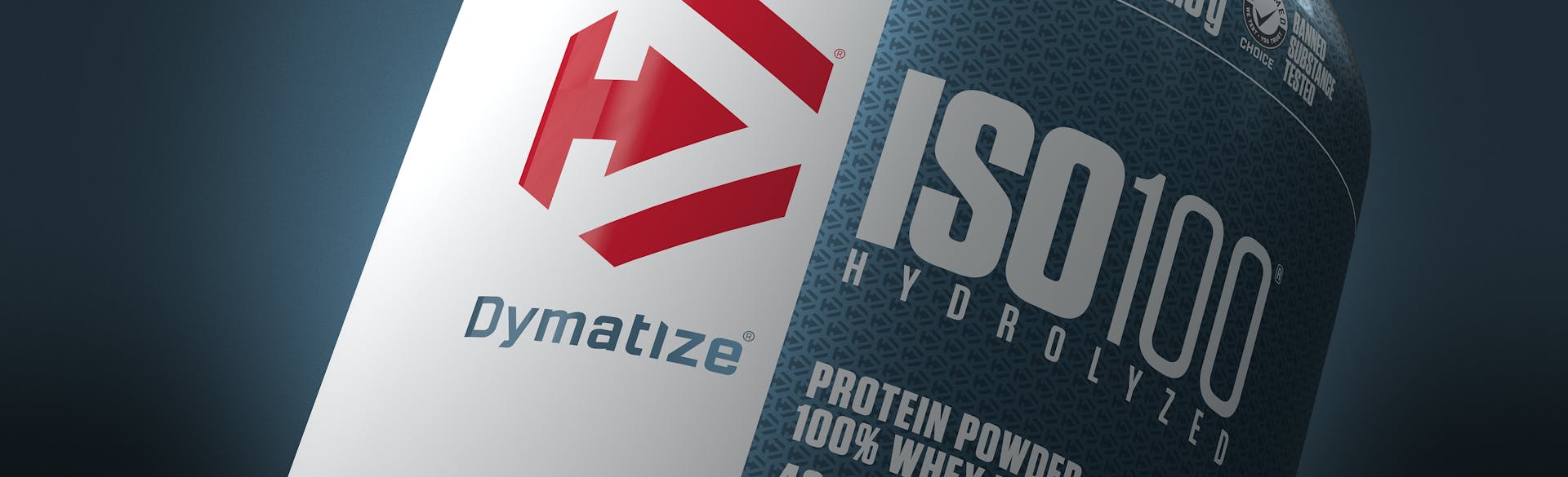 A container of Dymatize ISO100.