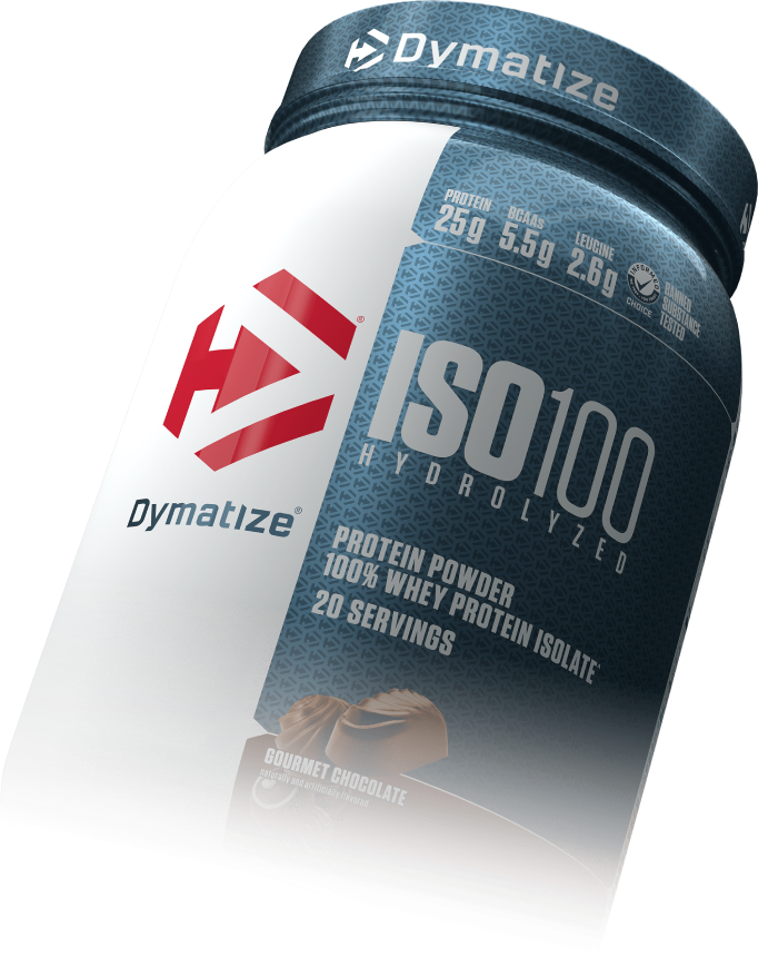 A tub of Dymatize Gourmet Chocolate ISO100